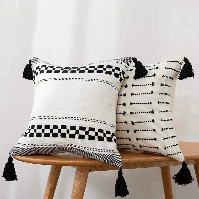 Boho-chic black and white geometric 18-inch throw pillow cover from Wall & Willow (view 7)