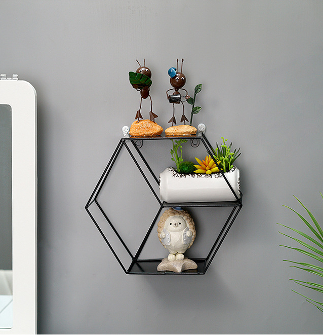 Modern three-tier hexagon iron wall shelf from Wall & Willow (view 3)