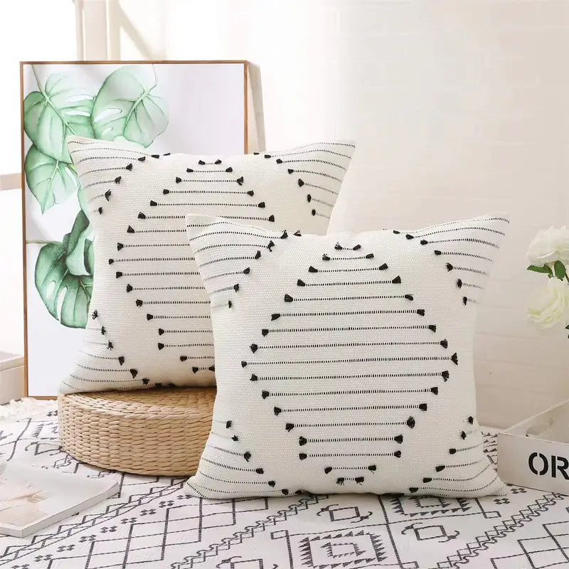 Boho-chic black and white geometric 18-inch throw pillow cover from Wall & Willow (view 3)