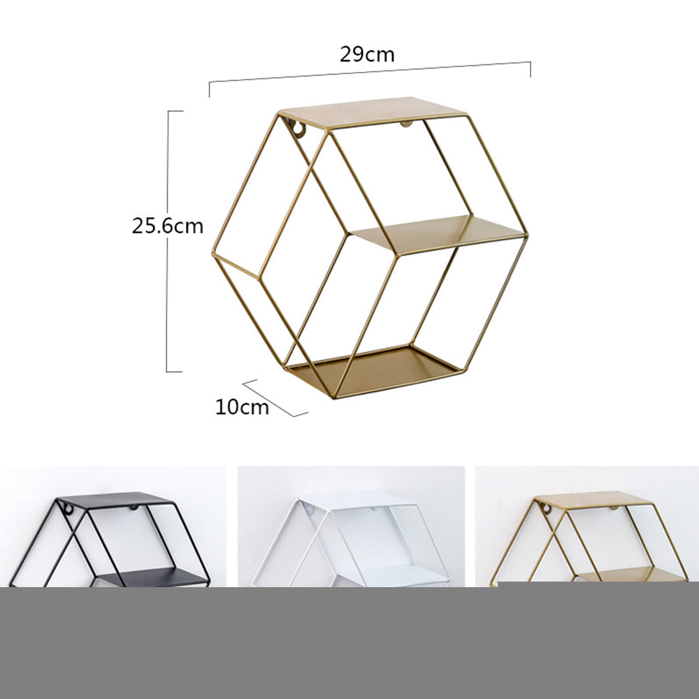 Modern three-tier hexagon iron wall shelf from Wall & Willow (view 5)