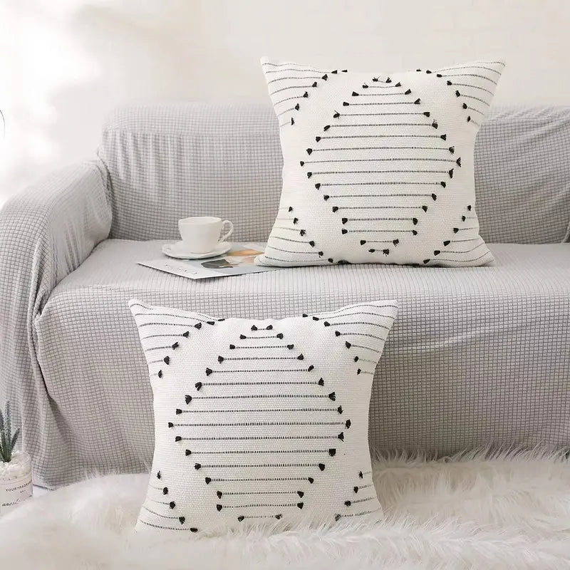 Boho-chic black and white geometric 18-inch throw pillow cover from Wall & Willow (view 8)